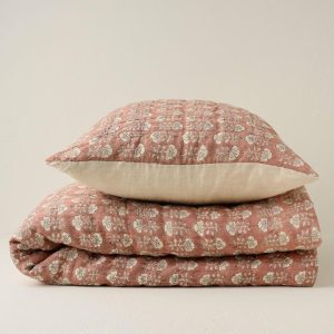 Bedding | Flora Block Print Quilt – Desert Clay Bed + Bath