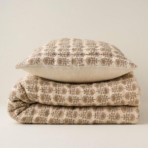 Bedding | Flora Block Print Quilt – Natural Bed + Bath