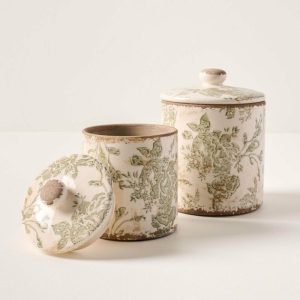 Decorative Objects | Green and White Distressed Canister Decor Decorative Objects