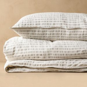 Duvet Covers | Shadow Grey + Antique White Stripe Linen Cotton Duvet Bed + Bath Duvet Covers