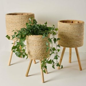 Garden | Bleached Woven Plant Stands Decor Garden