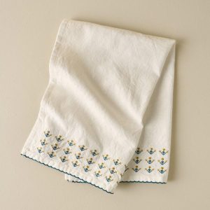 Linens | Floral Embroidered Tea Towel Kitchen + Dining Linens