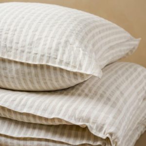 Pillow Shams | Antique White + Oatmeal Stripe Linen Cotton Pillow Sham Bed + Bath Pillow Shams