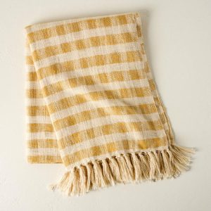 Pillows + Throws | Yellow Gingham Tassel Blanket Decor Pillows + Throws