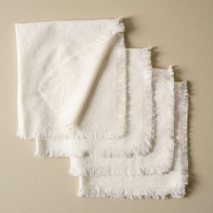 Tabletop | White Fringe Hem Napkin Set of Four Kitchen + Dining Tabletop