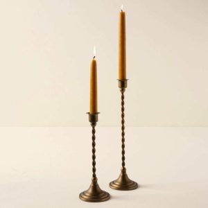 Tapers + Candleholders | Antique Brass Metal Twisted Taper Holder Decor Tapers + Candleholders