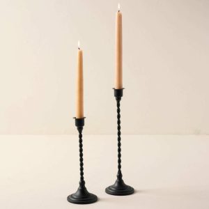 Tapers + Candleholders | Black Metal Twisted Taper Holder Decor Tapers + Candleholders