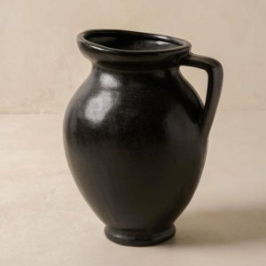 Vases | Marcel Distressed Black Ceramic Vase with Handle Decor Vases