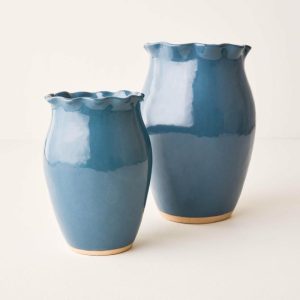 Vases | Nancy Blue Scalloped Ceramic Vase Decor Vases