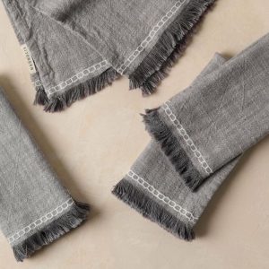 Linens | Grey Fringe Edge Napkin Set of Four Kitchen + Dining Linens