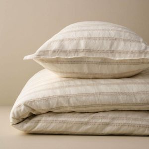 Duvet Covers | Embroidered Stripe Linen Cotton Duvet Cover – Oatmeal Bed + Bath Duvet Covers